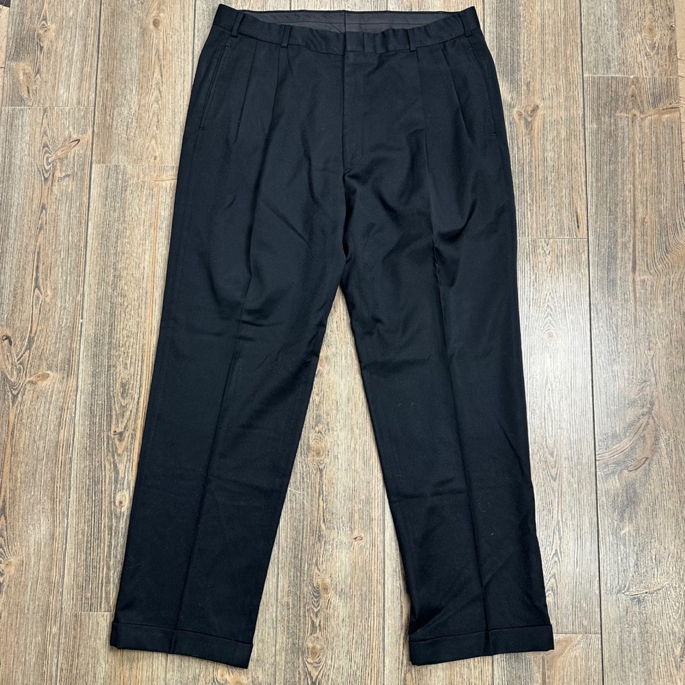 Brooks Brothers Mens 37x32 Black Double Pleated Wool Dress Pants Cuffed USA Made